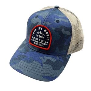 NWOT Alpine Design Into The Woods Logo Patch Blue Camo Trucker Hat